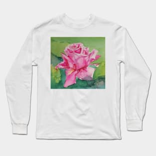 Watercolor Pink Rose Long Sleeve T-Shirt